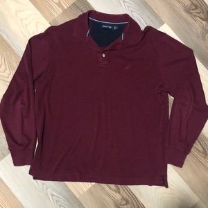 Nautica, maroon color, long sleeved men’s polo shirt
